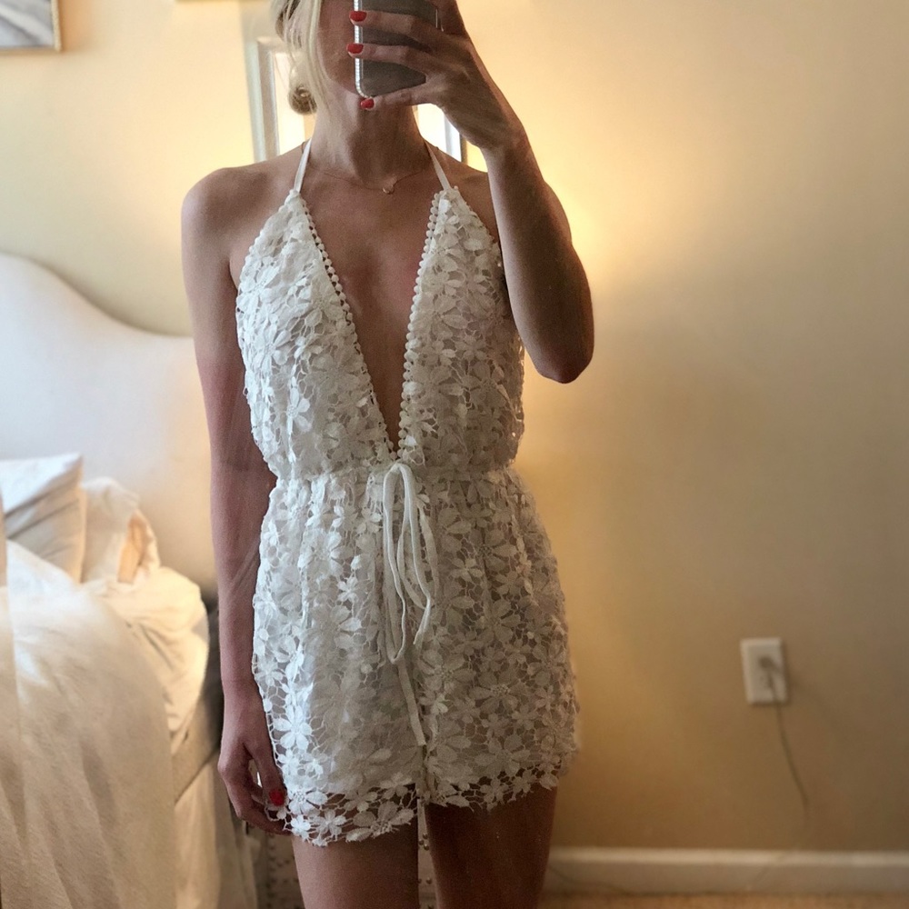 Missguided White Lace Halter Romper